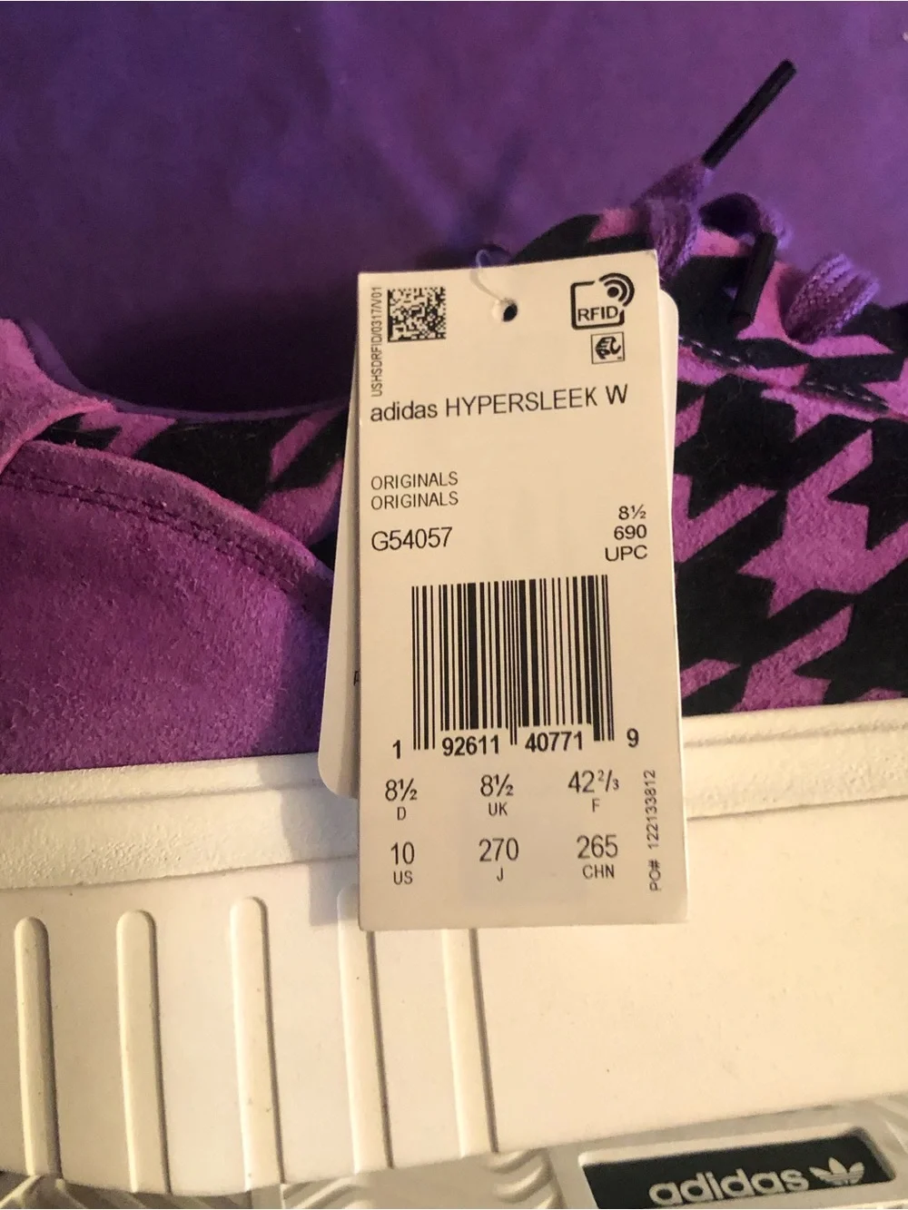 Adidas Hypersleek Platform Sneakers Purple and black houndstooth NWT W 10